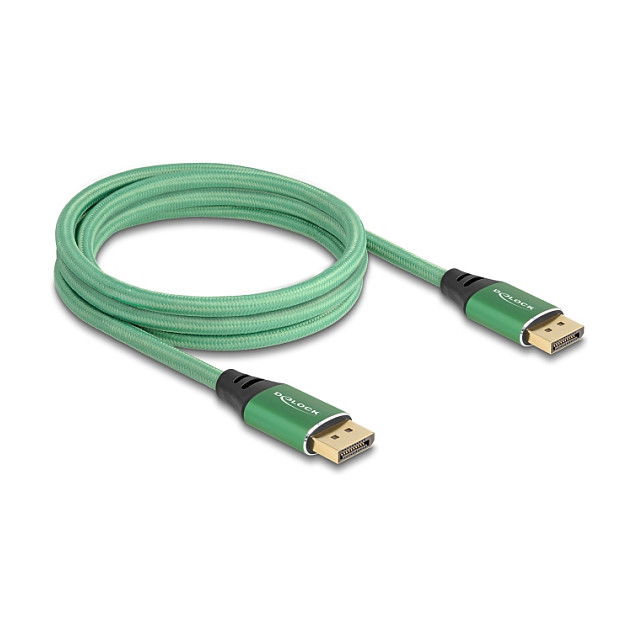 DeLOCK Cable DisplayPort 2.1, 16K 60 Hz, 2 Metros, Conectores Macho Dorados, Blindaje Triple, Chaqueta Textil Verde Metal, 40 Gbit/s, DSC 1.2a, HDCP 2.3 DeLOCK Cable DisplayPort 2.1, 16K 60 Hz, 2 Metros, Conectores Macho Dorados, Blindaje Triple, Chaqueta Textil Verde Metal, 40 Gbit/s, DSC 1.2a, HDCP 2.3