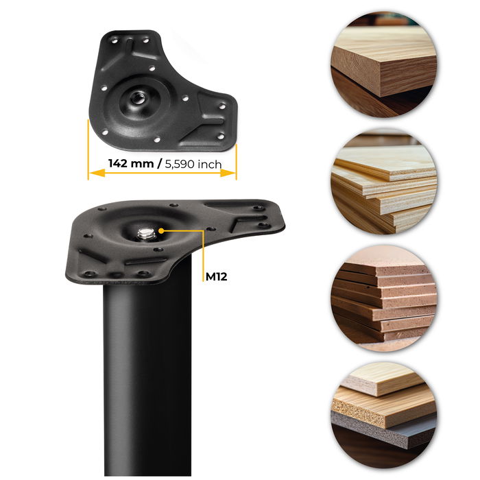 Emuca Lote de 4 patas para mesa, diámetro 60mm, H 830mm, Acero, Pintado negro