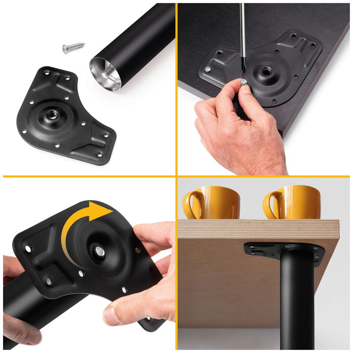 Emuca Lote de 4 patas para mesa, diámetro 60mm, H 830mm, Acero, Pintado negro