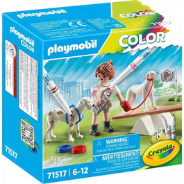 Playmobil - Set de Juguete Adiestramiento de Perros Color, con Figuras de Mujer, Dálmata, Gran Danés, Accesorios y Rotuladores Crayola, Edad Recomendada 4 Años