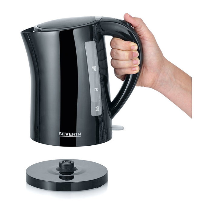 Severin WK 3498 Wasserkocher Eléctrico 1.5 Litros 2200 W Negro con Base 360 Grados, Apagado Automático y Protección Antisobrecalentamiento