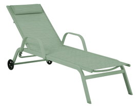 DKD Home Decor Tumbona de Jardín y Terraza Apilable con Ruedas, 5 Posiciones, Verde Menta, 199 x 63 x 101 cm