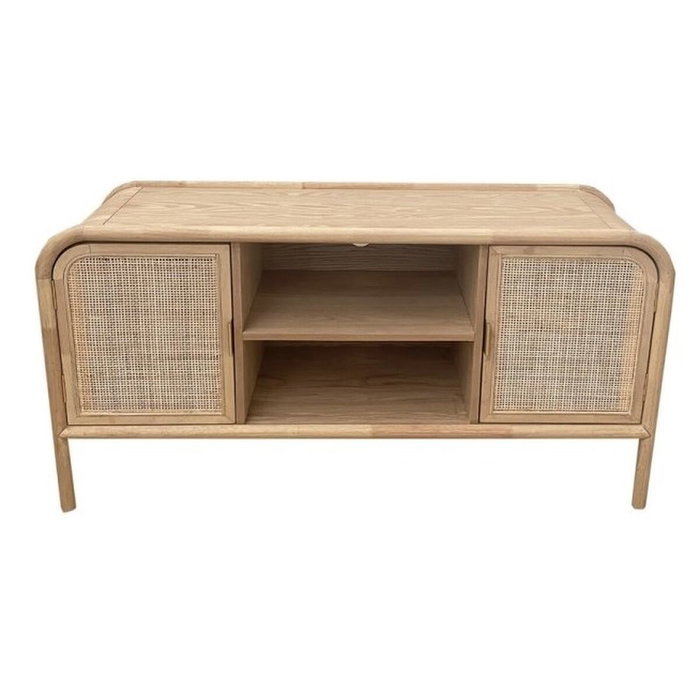 DKD Home Decor Mueble TV Abeto y Ratán Natural 120x39x60