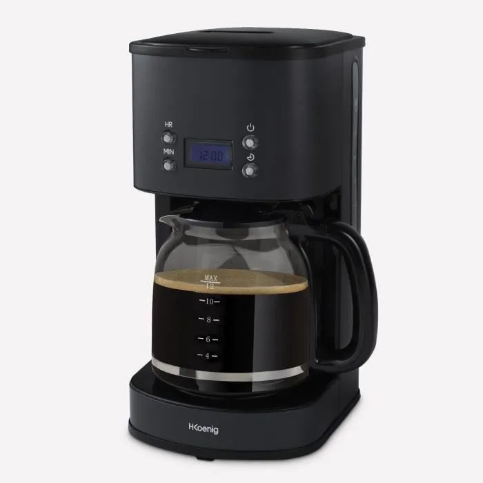 Hkoenig Cafetera MG32 1.5L (12 tazas) 1000W Pantalla LCD Mantener Caliente Negra Acero Inoxidable