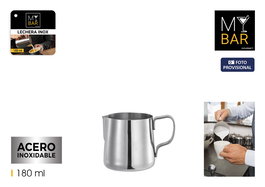 Inde - Lechera de acero inoxidable 180 ml para bar o café, estilo clásico, 6.5 cm alto x 9 cm largo x 6.2 cm ancho (24 Unidades)