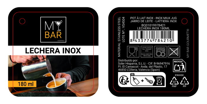 Inde - Lechera de acero inoxidable 180 ml para bar o café, estilo clásico, 6.5 cm alto x 9 cm largo x 6.2 cm ancho (24 Unidades)