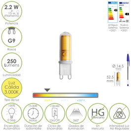 MAURER Bombilla LED G9 2,2W Luz Cálida 3000K