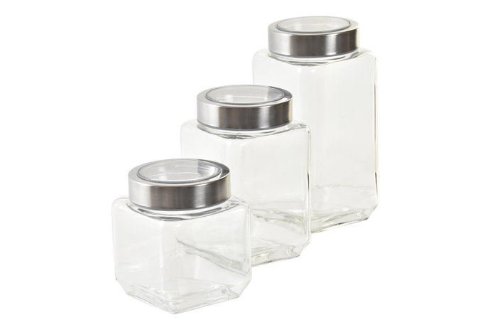 DKD Home Decor Set de 3 Botes de Cristal e Inox DKD Home Decor Set de 3 Botes de Cristal e Inox