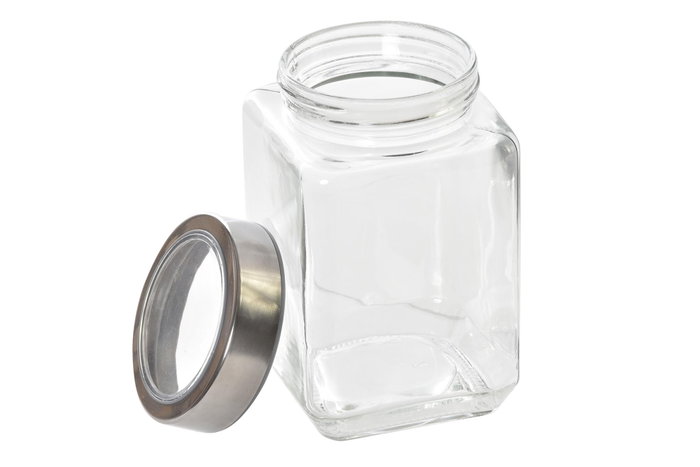 DKD Home Decor Set de 3 Botes de Cristal e Inox DKD Home Decor Set de 3 Botes de Cristal e Inox