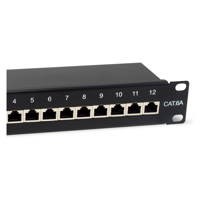 EQUIP Patch Panel 12 Puertos RJ45 Cat6A 10G Ethernet 1U Montaje Rack Negro 326623