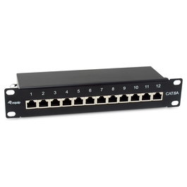 EQUIP Patch Panel 12 Puertos RJ45 Cat6A 10G Ethernet 1U Montaje Rack Negro 326623
