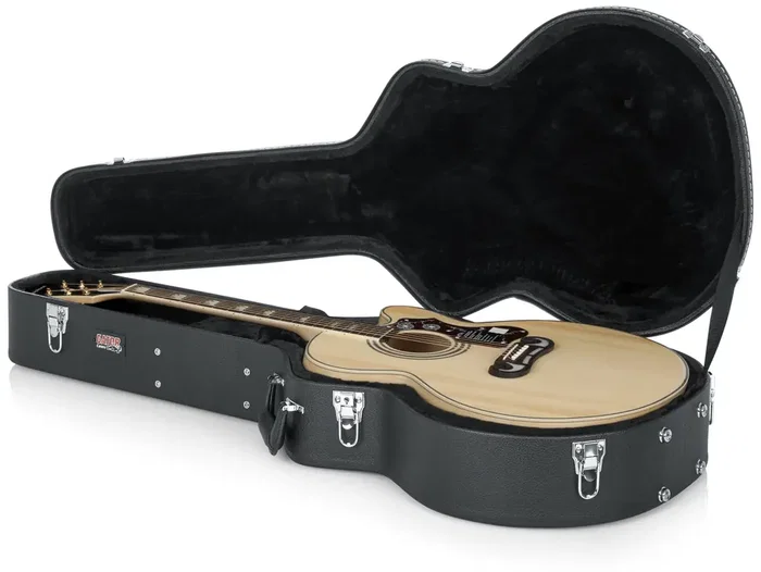 Gator Deluxe Estuche de madera para guitarra acústica jumbo, Negro