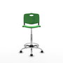 Taburete Robledo con mecanismo Giratorio de PVC color Verde. Equipado con Base cromada, Sin brazos y Ruedas de nailon 50 mm