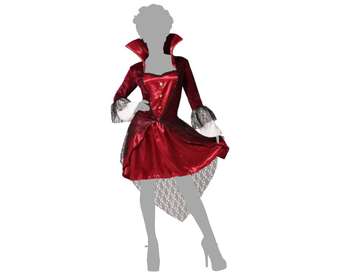 NO BRAND Disfraz de Vampiresa para Mujer Adulto, Halloween, Vestido Rojo Burdeos con Tul Negro y Mangas Blancas, Talla XS-S