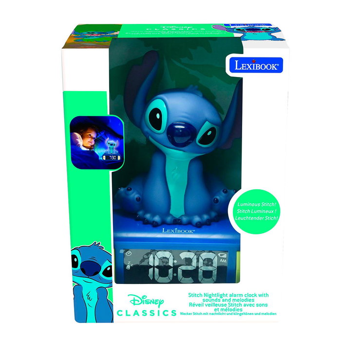 Lexibook Reloj Despertador Stitch RL800D con Luz Nocturna y Sonidos, Juguete +6 Años