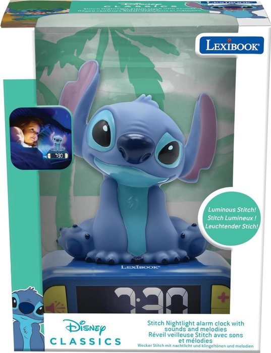 LEXIBOOK Reloj despertador digital Stitch con luz nocturna 3D y efectos sonoros