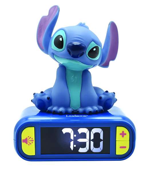 Lexibook Despertador Digital Stitch con Luz Nocturna 3D y Efectos Sonoros, Personaje Disney Lilo y Stitch, para Niños y Adultos 15x10x20 cm