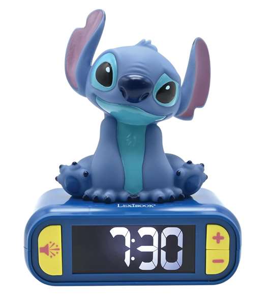 Lexibook Despertador Digital Stitch con Luz Nocturna 3D y Efectos Sonoros, Personaje Disney Lilo y Stitch, para Niños y Adultos 15x10x20 cm