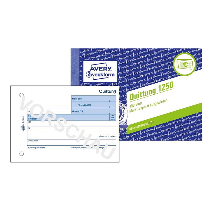AVERY Zweckform Libro de Formularios de Recibos con IVA Separado AVERY Zweckform Libro de Formularios de Recibos con IVA Separado