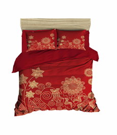 L'essentiel linge de maison Juego de Funda de Edredón Doble, Microsatín de Poliéster y Algodón, Rojo y Dorado, 200x220 cm