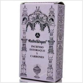 RADHE SHYAM Incienso Estoraque 50gr + 10 Carbones para Aromaterapia y Rituales