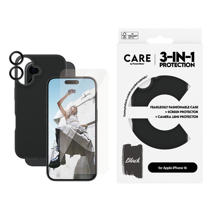 PanzerGlass CARE 3-in-1 Bundle para iPhone 16