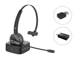 Conceptronic POLONA03BDA Auriculares Diadema Inalámbricos Bluetooth 5.0 para Oficina/Centro de Llamadas, Supraaural, Cancelación de Ruido, 22h Batería, Negro