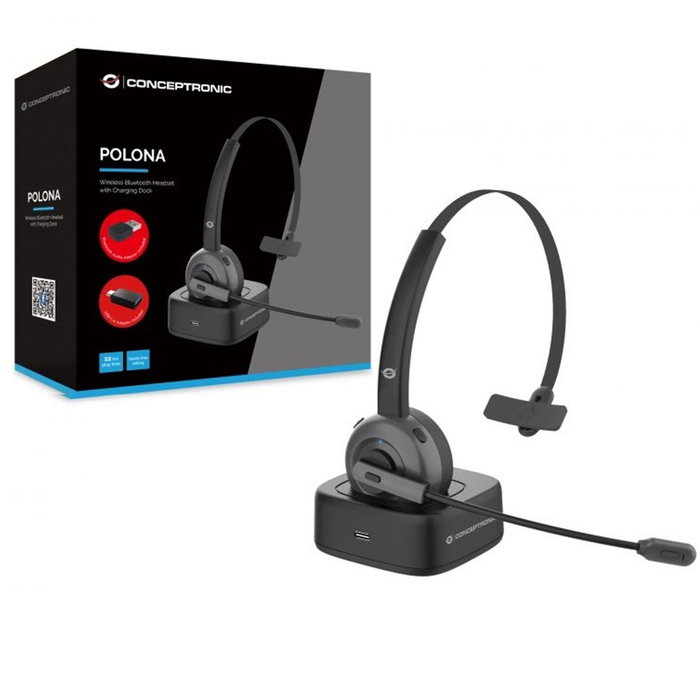 Conceptronic Auricular Bluetooth POLONA03Bda con Cancelación de Ruido, Micrófono Giratorio y Base de Carga, Hasta 22 Horas de Batería Conceptronic Auricular Bluetooth POLONA03Bda con Cancelación de Ruido, Micrófono Giratorio y Base de Carga, Hasta 22 Horas de Batería