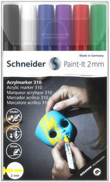 Marcador Acrylic Schneider Paint-It 310 Conico (2 Mm) Estuche De 6 (Negro, Blanco, Azul, Violeta, Rojo, Verde)