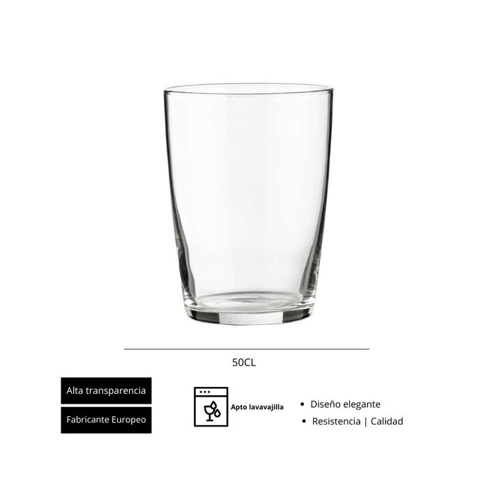Summa Bilbo Vaso 50 cl (0.5 L) de Vidrio Templado, Altura 12.1 cm, Diámetro 8.9 cm, Borde Grueso, Modelo H 121 mm (Set de 12)
