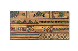 Mango Cabecero de Madera Maciza de Mango 170 cm Color Natural con Detalles Pintados a Mano, Cabecero de Cama