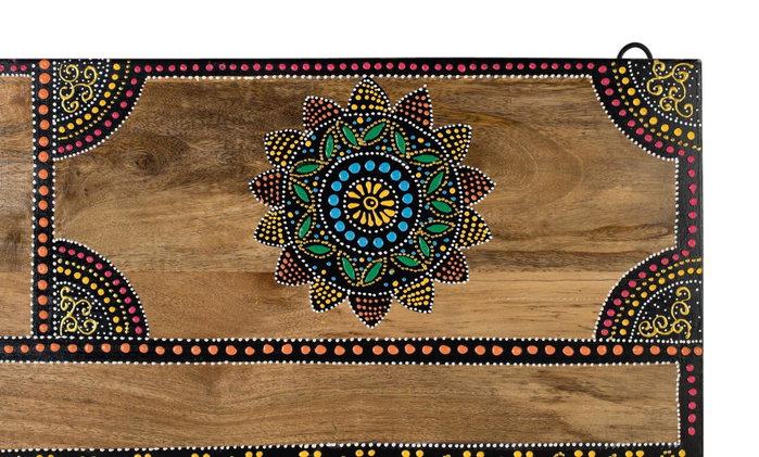 Mango Cabecero de Madera Maciza de Mango 170 cm Color Natural con Detalles Pintados a Mano, Cabecero de Cama