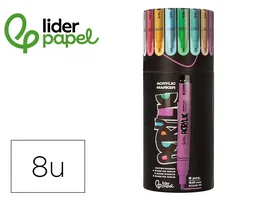 Rotulador Liderpapel Acrylic Base Agua Todo Tipo de Superficie Punta Redonda 3mm Caja 8 Unidades Colores Pastel