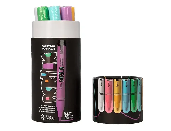Liderpapel Rotuladores Acrylic base agua colores pastel 8 unidades punta 3mm