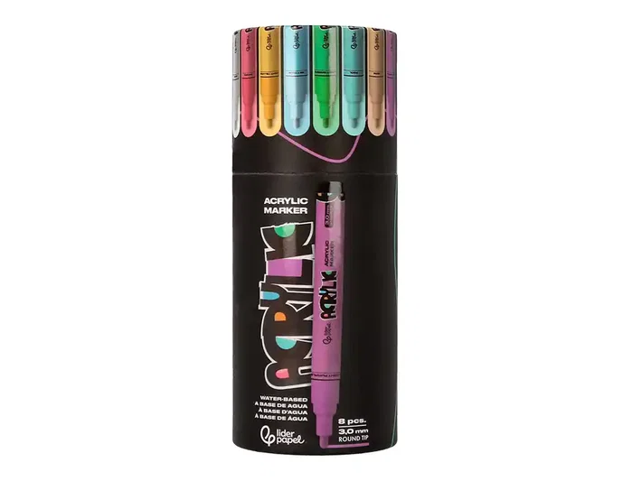 Liderpapel Rotuladores Acrylic base agua colores pastel 8 unidades punta 3mm