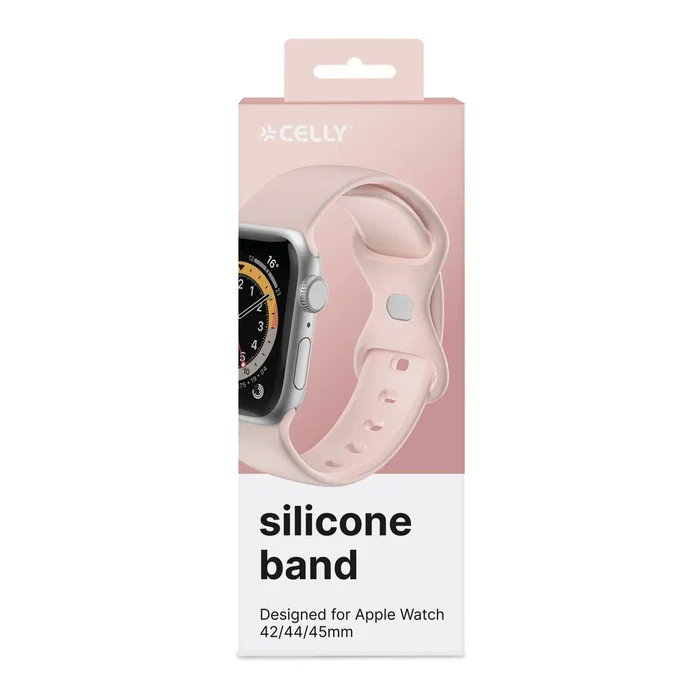 Celly Correa de Silicona Rosa para Apple Watch Series 7/SE/8/Ultra 42mm 44mm 45mm - Accesorio con Cierre de Doble Hebilla - WBANDSIL44BP