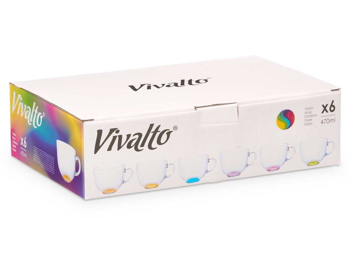 VIVALTO Tazon Desayuno Cristal Jumbo Transparente Base Multicolor 470 ml 13.5x8.7x11 cm (Set de 48) VIVALTO Tazon Desayuno Cristal Jumbo Transparente Base Multicolor 470 ml 13.5x8.7x11 cm (Set de 48)