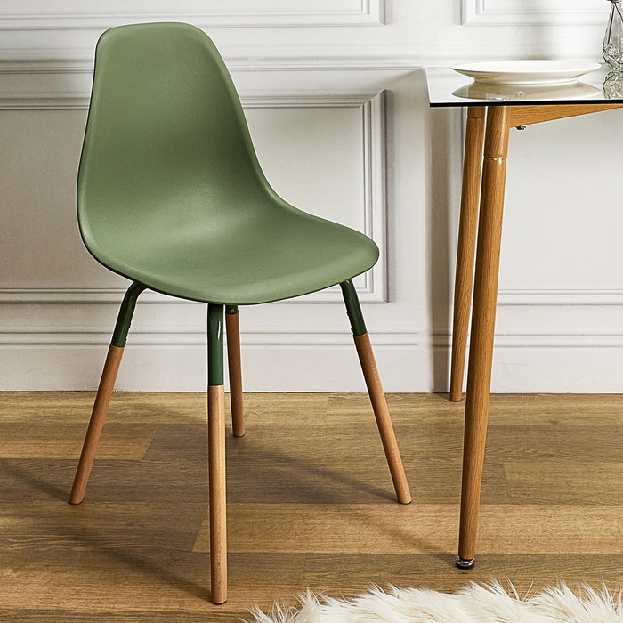 Home Deco Factory Silla Phenix Verde Essentiel Silla Moderna Diseño Escandinavo Polipropileno Hierro Haya 55x45,9 cm h.81,9 cm