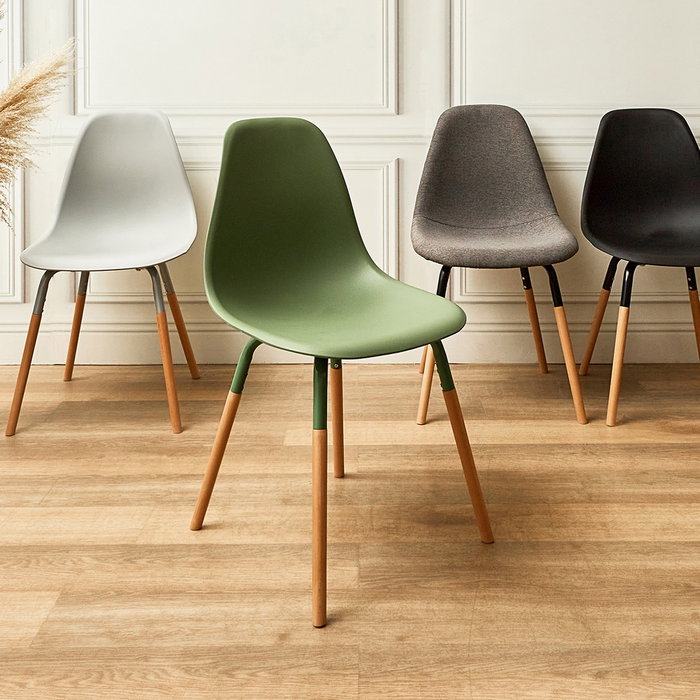 Home Deco Factory Silla Phenix Verde Essentiel Silla Moderna Diseño Escandinavo Polipropileno Hierro Haya 55x45,9 cm h.81,9 cm