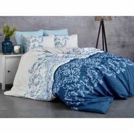 AUCUNE Juego de cama Azul 100% algodón reforzado con funda nórdica y 2 fundas de almohada