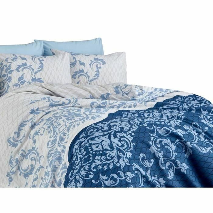 AUCUNE Juego de cama Azul 100% algodón reforzado con funda nórdica y 2 fundas de almohada