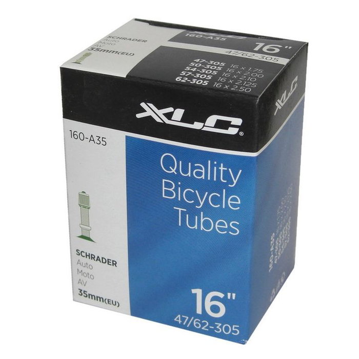XLC Cámara para bicicleta 16 pulgadas 16x1.75-2.125 ETRTO 47/62-305 Válvula Standard Modelo VT-A16 XLC Cámara para bicicleta 16 pulgadas 16x1.75-2.125 ETRTO 47/62-305 Válvula Standard Modelo VT-A16
