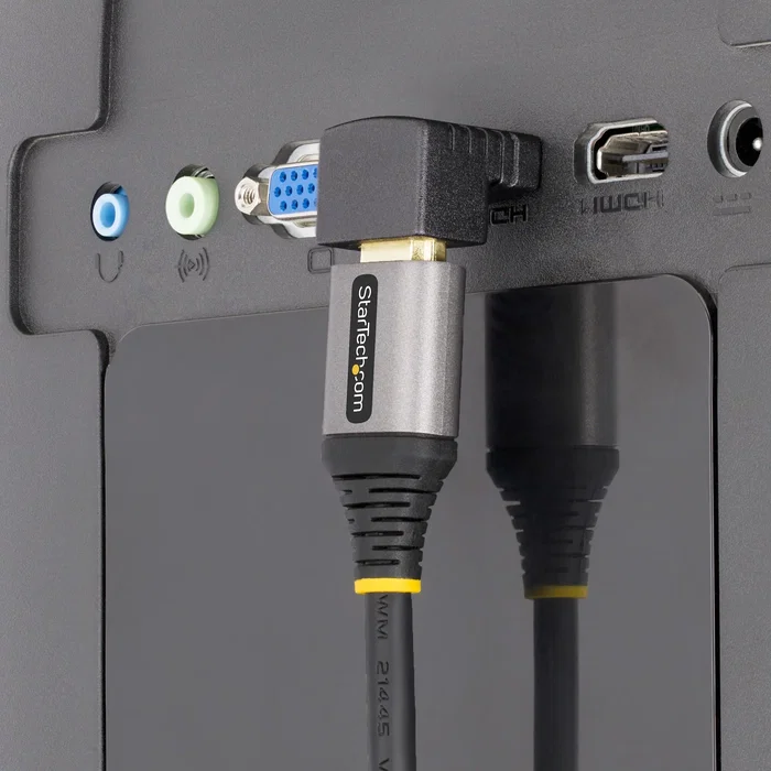 StarTech.com HDMI2HDMIMFDN Adaptador HDMI Macho a Hembra Acodado Hacia Arriba 2.0 18 Gbps 4K 60Hz HDR10 Negro - Protector de Puerto y Reductor de Tensión para UHD