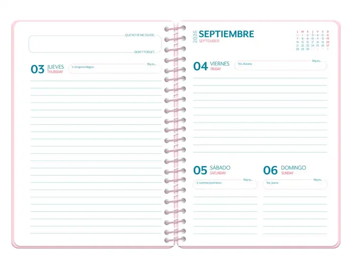 Liderpapel Agenda Escolar Fantasy EA 26-27, Día Página A5, Espiral, Interior Bilingüe Español-Inglés, Tapa Dura, 80g FSC, Con Pegatinas, Rosa Corazones