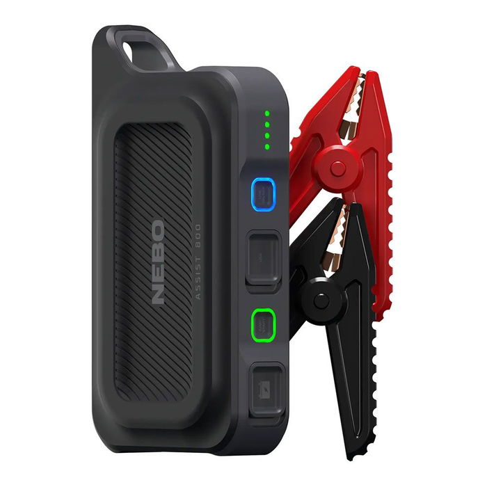 Nebo Assist 800 Arrancador de Coche 12V 800 Amperios Pico con Powerbank 8100 mAh, Banco de Energía y Luz LED para Emergencias, Incluye Cables e Indispensable para el Coche