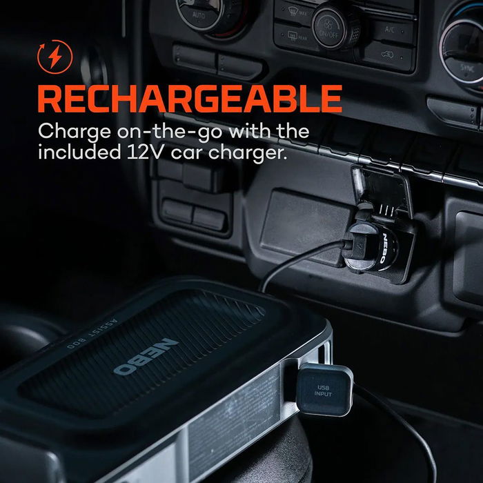 Nebo Assist 800 Arrancador de Coche 12V 800 Amperios Pico con Powerbank 8100 mAh, Banco de Energía y Luz LED para Emergencias, Incluye Cables e Indispensable para el Coche
