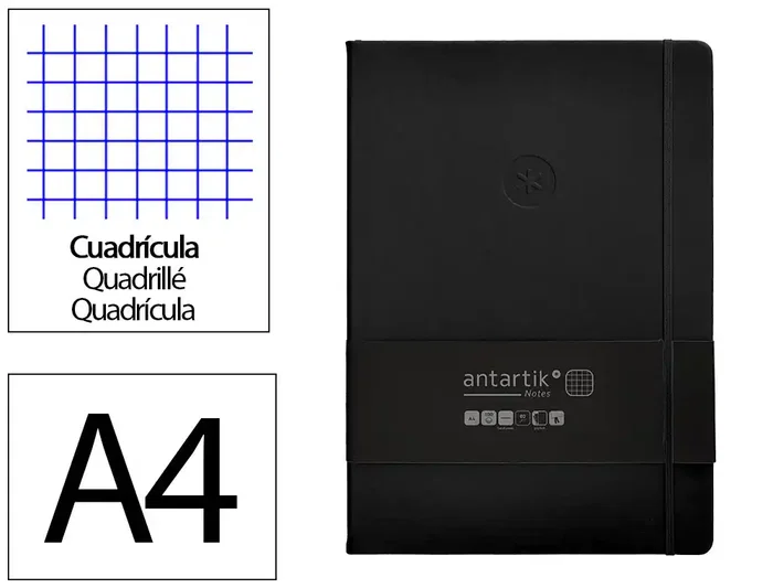 Antartik Cuaderno A4 Tapa Dura Hojas Cuadriculadas Negro 100 Hojas 80gr Gomilla FSC Antartik Cuaderno A4 Tapa Dura Hojas Cuadriculadas Negro 100 Hojas 80gr Gomilla FSC