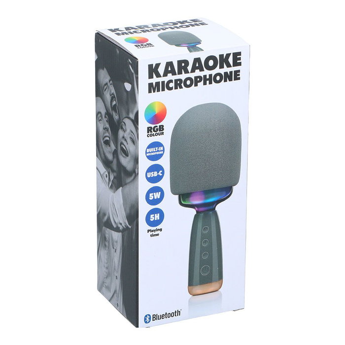 Basics Micrófono Karaoke con Altavoz y Luz RGB, 5W, Bluetooth, Autonomía 5h, Carga USB-C, Conector 3.5mm, 7.5x7.5x22 cm