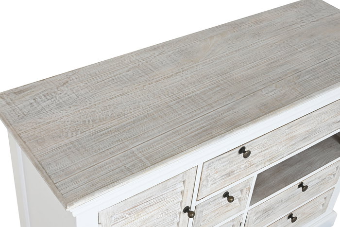 DKD Home Decor Cajonera Romantico Blanco 40x80x115 cm 4 Cajones 3 Puertas