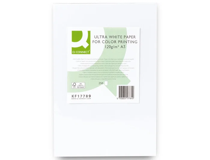 Q-connect Papel Fotocopiadora Ultra White Din A3 120 Gramos Paquete de 250 Hojas